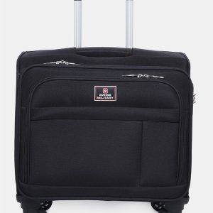 SWISS MILITARY PARKER Black Laptop Overnighter Soft Trolley Luggage Bag, Polyester, Durable Zipper, Combination Lock, 4 Wheels, Lightweight, 48 Liters