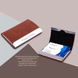 Stainless Steel Magnetic Visiting Card holder- Tan