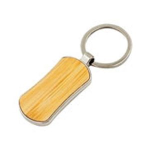 Metal keychain with double side Bamboo plate
