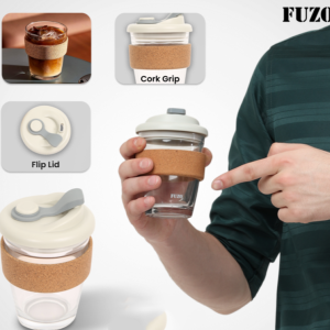 Glass Mug with Cork Grip & Flip Lid
