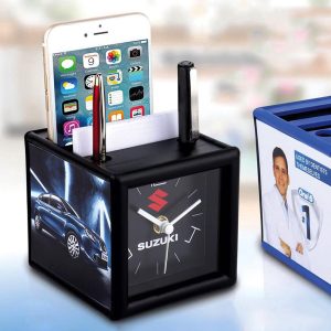 Table Clock With Pen Holder, Writing Pad & Mobile Holder