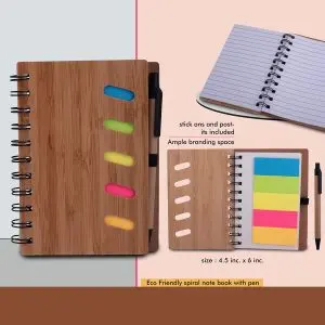 Bamboo notebook with sticky notes and pen