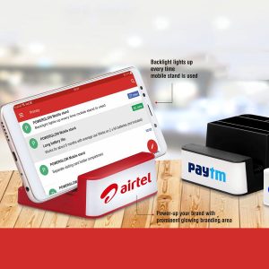PowerGlow Mobile stand | With paper clip holder, visiting card holder and tumbler