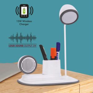 RETRO VIBE STATION DIMMER LED LAMP WITH BLUETOOTH SPEAKER AND 15W WIRELESS CHARGER
