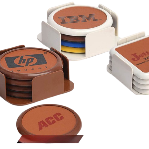 Round Plastic Coaster I Leather Finish I Set Of 4