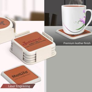 Square Plastic Coaster I Leather Finish I Set Of 4