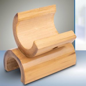 Bamboo Half moon phone stand with mobile Charging hole, (with PU Gloss coating)