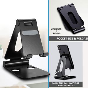 Flexo: Folding Metal Mobile Stand for Smartphones and Tabs | Folds completely to take minimal space | 3 fold style with double angle adjustment