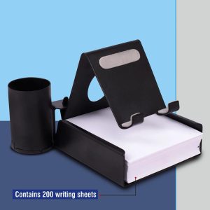 Metal mobile stand with Detachable Tumbler and Writing pad holder | 200 writing sheets included