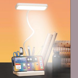 Podium: Rechargeable Lamp with Tumbler | Spacious multi compartment stationery holder