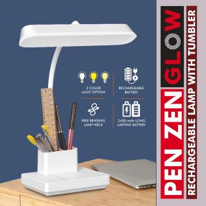 PenZen Glow: Rechargeable lamp with tumbler | 3 color light with Brightness adjustment | Double battery for twice as long working time | Side light adds to appearance