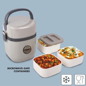 Bento Travel Lunch box with 3 plastic containers | Press Lock mechanism | Square containers