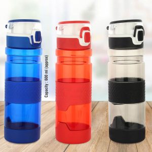 Push button bottle with silicon grip