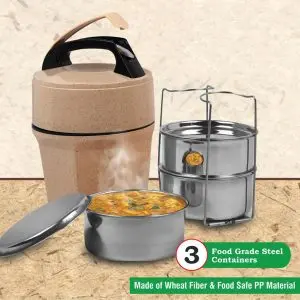 Octomeal Eco: 3 Steel container lunch box with spoon | Made from Eco friendly material | 100% recyclable