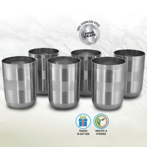 Premium Stainless Steel Glass Set of 6 | Textured body