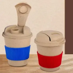 Bamboo Coffee mug: Eco friendly mug with flip top Lid and AntiScald sleeve | Capacity 250 ml