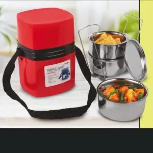 Power Plus Mega Steel Lunch Box- 3 Stainless steel containers with lifter
