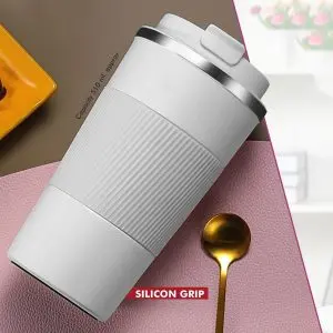 Cafe Buddy: Stainless Steel Vacuum coffee mug with Silicon Grip | Premium Flip top locking cap | Capacity 510ml approx