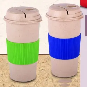 Tall Bamboo Coffee mug: Eco friendly mug with flip top Lid and Anti-Scald sleeve | Capacity 500 ml