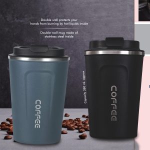 Cafe Mate: Stainless Steel Vacuum coffee mug | Premium Flip top locking cap | Capacity 380ml approx