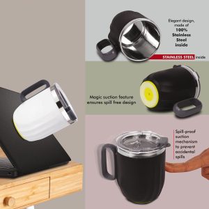 DuraMug: Spill Proof Suction mug with Oval handle | Capacity 350ml approx