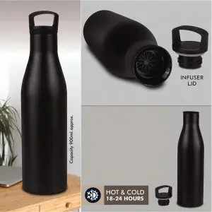 HeatVault Infuse: 900 ml vacuum flask with infuser lid | 304 steel inside & outside | 18 hours hot/cold