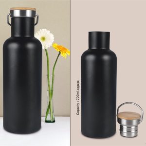 EcoVault 700: 700 ml vacuum flask with Bamboo lid | 304 steel inside & outside | 18 hours hot/cold