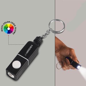 PowerGlow Bottle shape keychain with Torch and 4 side Glowing Logo