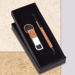 Compact 2 Pc Cork Gift Set: Cork Pen & Metal Cork Keychain
