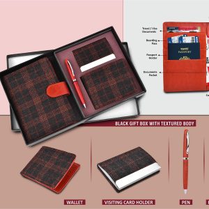 Tweed Tan Set of 4: Multi use Passport holder, Wallet, Card holder, Metal Pen