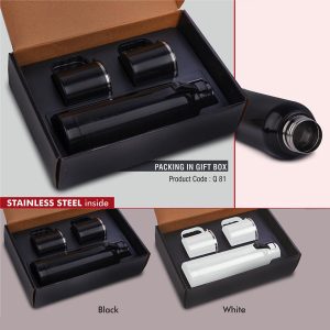 Set of Candy Insulated Steel Bottle with 2 Stainless Steel cups in Gift box | Keeps hot/cold up to 6 hours | Exclusive blister packing