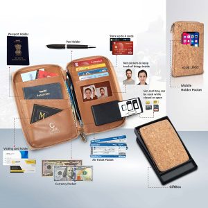 Eco-Friendly Cork All in 1 Passport holder With Sim Card Safe Case & Sim Card Jackets