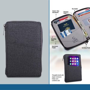 All in 1 Zipper Passport holder with Sim card case- Gray