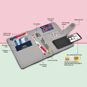 Gray Chequed Tweed Passport holder with Sim Card Safe Case & Sim Card Jackets