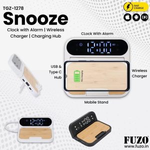 Snooze | Clock with Wireless Charger & Charging Hub