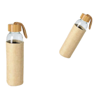 Transparent glass bottle with jute sleeve