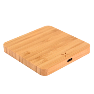Pine 10W Square Bamboo Wireless Charger with USB Hub