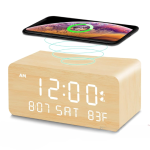 Wooden Alarm Clock with Wireless Charging