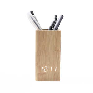 Sleek Wooden Pen Holder with Alarm Clock