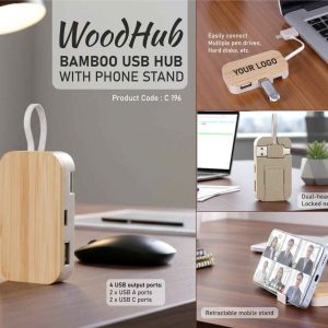 Bamboo USB hub with Phone stand