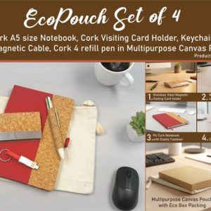 EcoPouch Set of 4: Cork Executive Kit in Multipurpose Canvas Pouch- Red edition